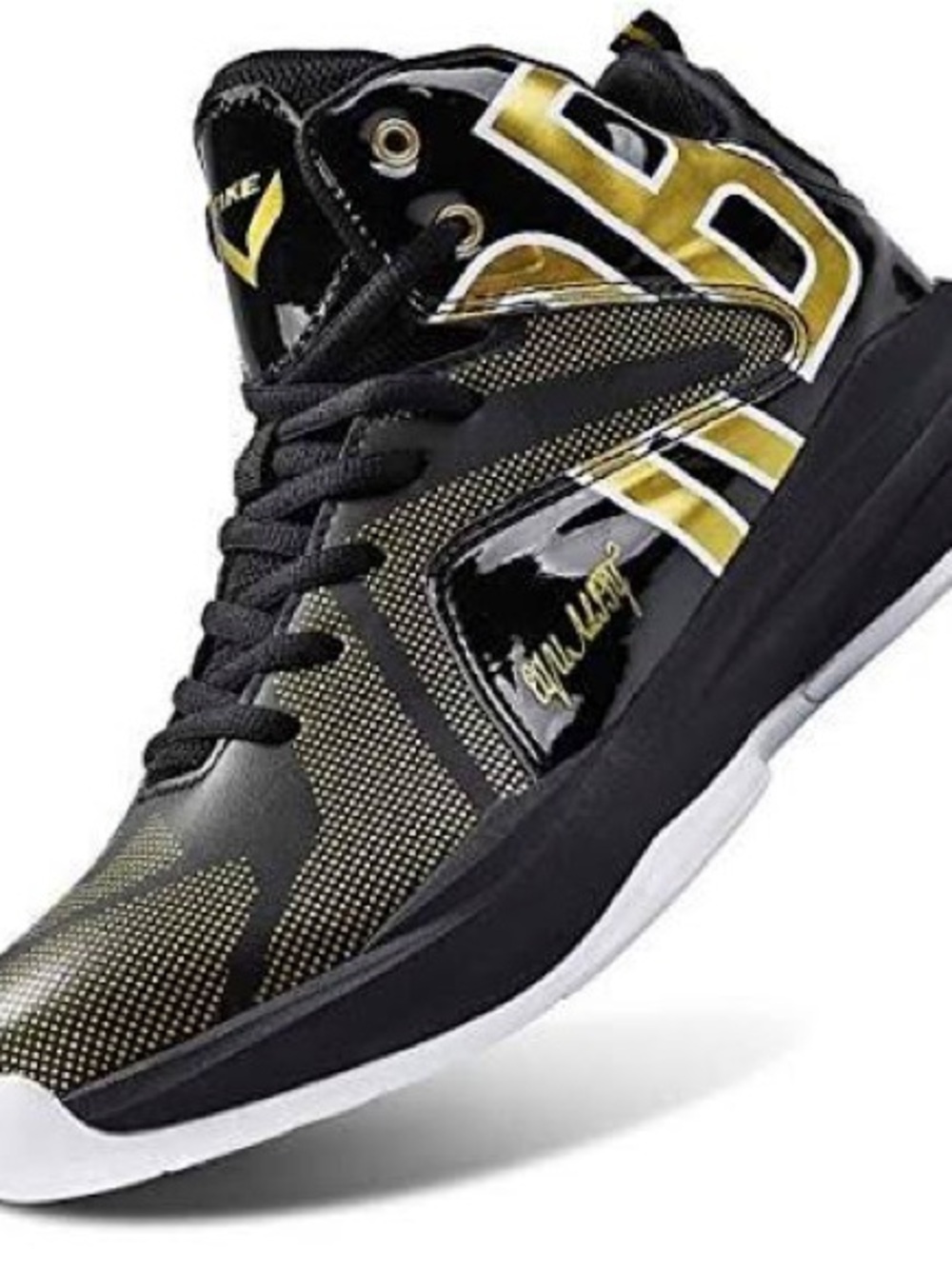 Men's Black and Gold High-Top Athletic Basketball Shoe